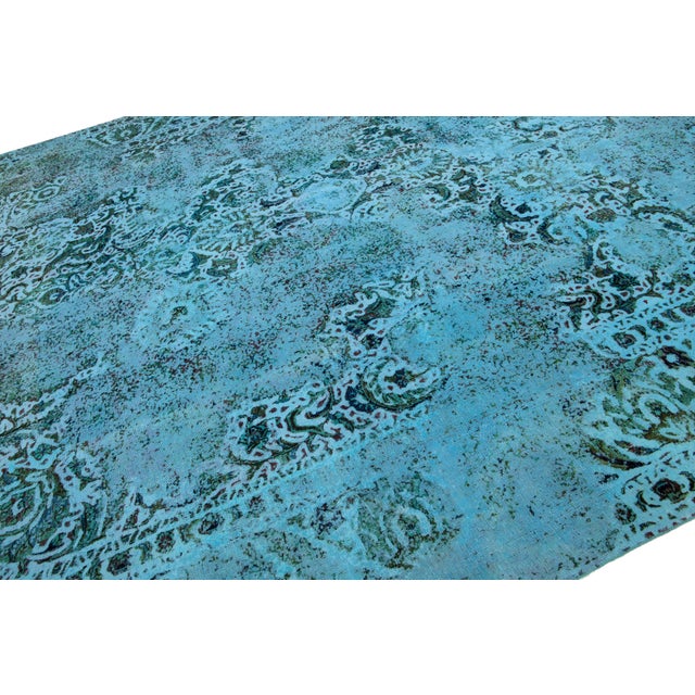 Blue Blue Antique Persian Overdyed Wool Rug With Allover Motif For Sale - Image 8 of 10