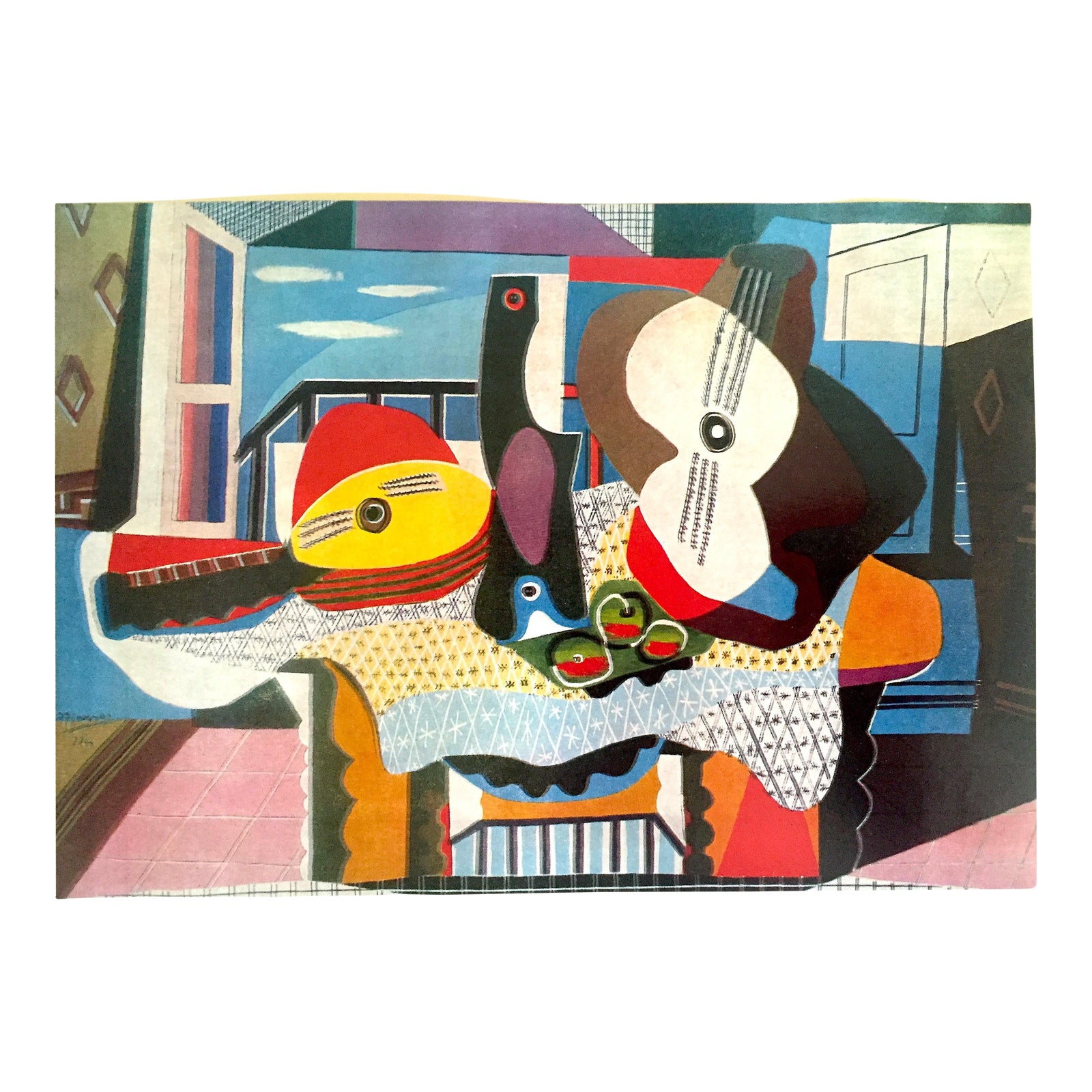 Pablo Picasso Rare Vintage 1964 Lithograph Print " Mandolin and Guitar