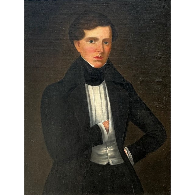 Wood Vintage Framed Classical Gentleman Portrait For Sale - Image 7 of 12