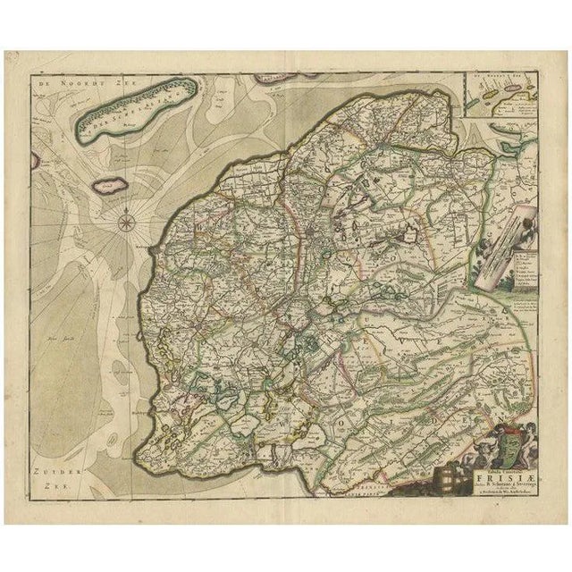 Antique Map of Friesland by De Wit, 1690 For Sale
