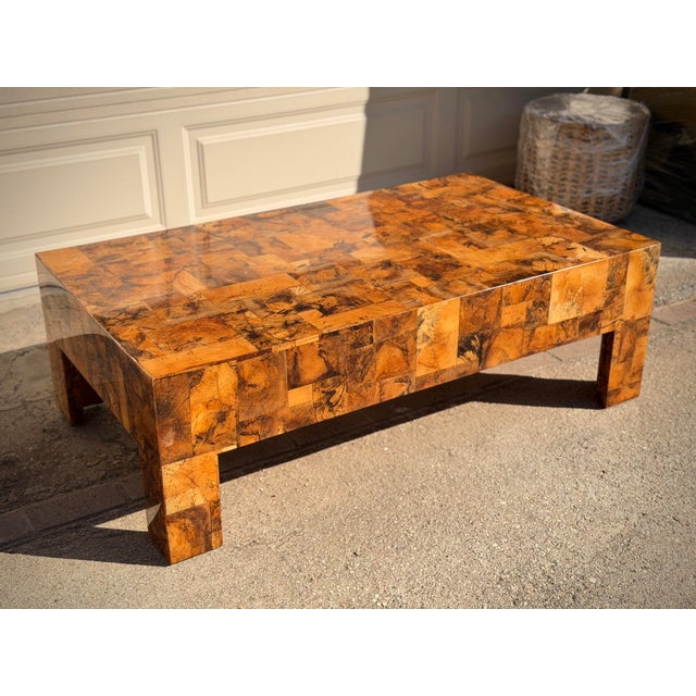 Mid-Century Modern Dramatic Thick Sculptural Made Goods “Giulio” Tamarind Patchwork Burl Coffee Table Statement Piece For Sale - Image 3 of 12