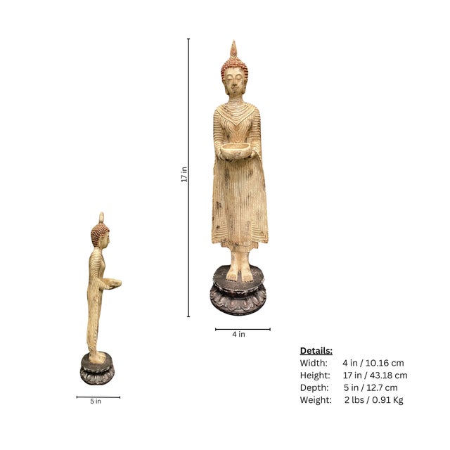 Vintage Replica of Standing Thai Buddha Statue With Offering Bowl For Sale In Miami - Image 6 of 6