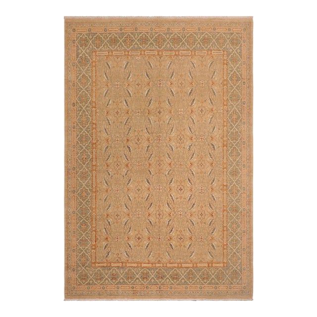 Classic Ziegler Tan Green Hand-Knotted Wool Rug - 8'10'' X 10'1'' For Sale