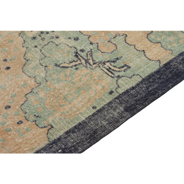 1960s Hand-Knotted Vintage Distressed Deco Rug in Blue, Cream Floral Pattern For Sale - Image 4 of 6