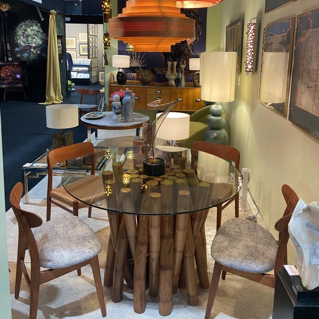 Bamboo Base Round Dining Table with Glass Top, 1950s For Sale - Image 13 of 16