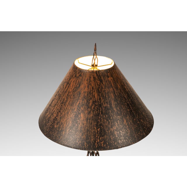 Bronze Rare Mid-Century Modern Rustic Hand-Forged Twisted Metal Torchiere Table Lamp by Robert Sonneman for George Kovacs, Usa, C. 1990 For Sale - Image 8 of 15