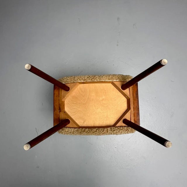 Swedish Mid-Century Modern, Stools, Honey Sheepskin, Walnut, Sweden, 1970s For Sale - Image 11 of 11