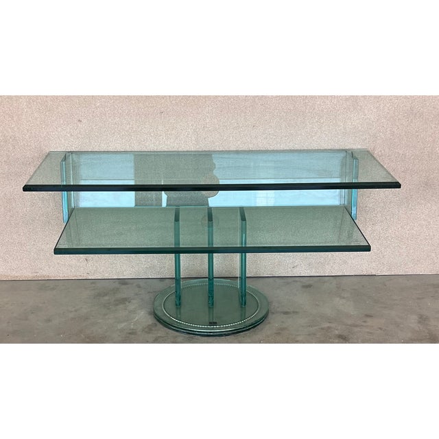 Mid-Century Modern Mid Century Modern Italian Glass Shelves / Mirrored Base Swivel Bar Cart For Sale - Image 3 of 7