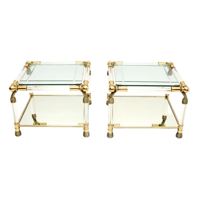 Vintage Spanish Acrylic and Glass Side Tables from Curvasa, 1970s, Set of 2 For Sale
