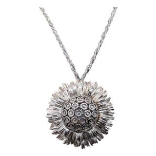 Vintage 1960s Signed Monet Rhodium Plated "Atomic" Pendant Necklace For Sale