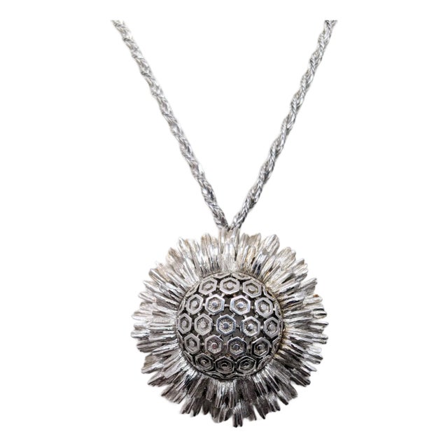 Vintage 1960s Signed Monet Rhodium Plated "Atomic" Pendant Necklace For Sale