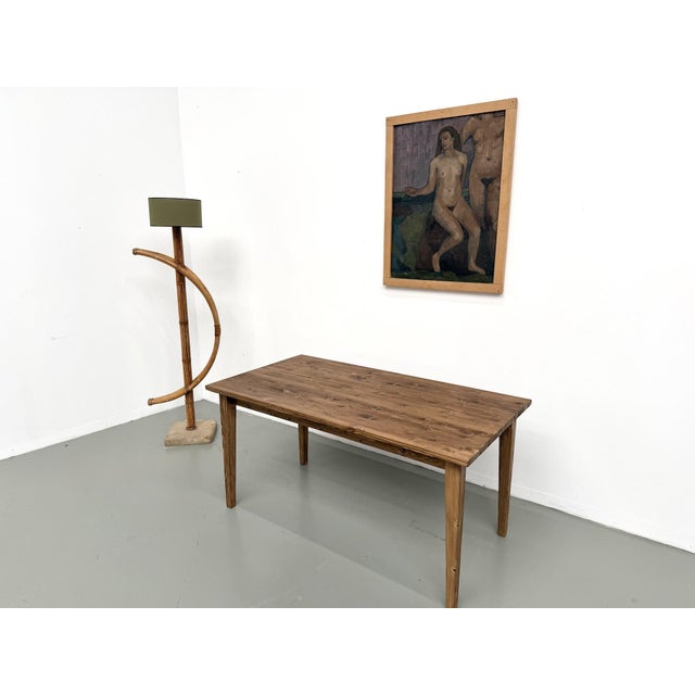 Small Vintage Farmhouse Table with Tapered Legs in Pine, 2010s For Sale - Image 4 of 15