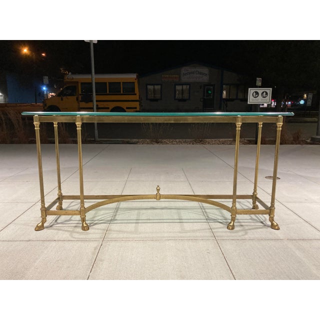 Solid Brass Glass Top Console Table With Hoofed Feet Manner of Jansen