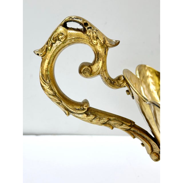 Brass Hollywood Regency Large Brass Pedestal Centerpiece Bowl Scalloped Cachepot With Handles For Sale - Image 8 of 12