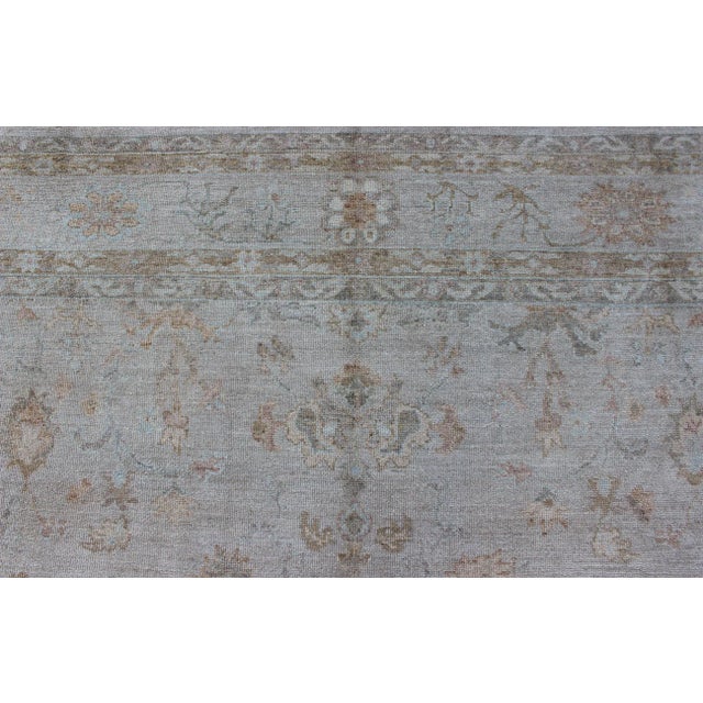 Light Gray Large Turkish Angora Oushak Rug With All-Over Vining Floral Design in Neutral Colors For Sale - Image 8 of 13