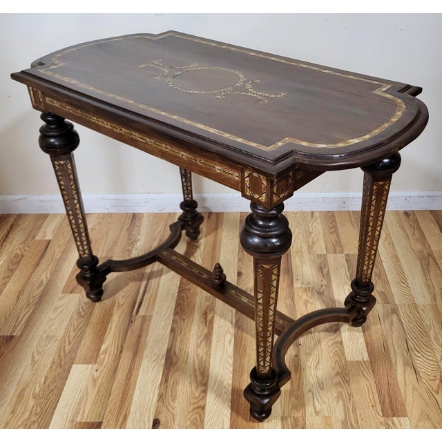 Antique Moroccan Moorish Style Carved & Mother of Pearl Inlaid Table For Sale - Image 4 of 17
