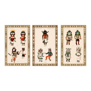 Atelier Aria Lumae Hopi Kachina Ritual Figures Companion Three Piece Gallery Board Set 18" X 27" For Sale