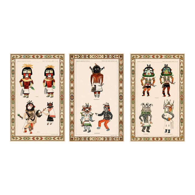 Atelier Aria Lumae Hopi Kachina Ritual Figures Companion Three Piece Gallery Board Set 18" X 27" For Sale