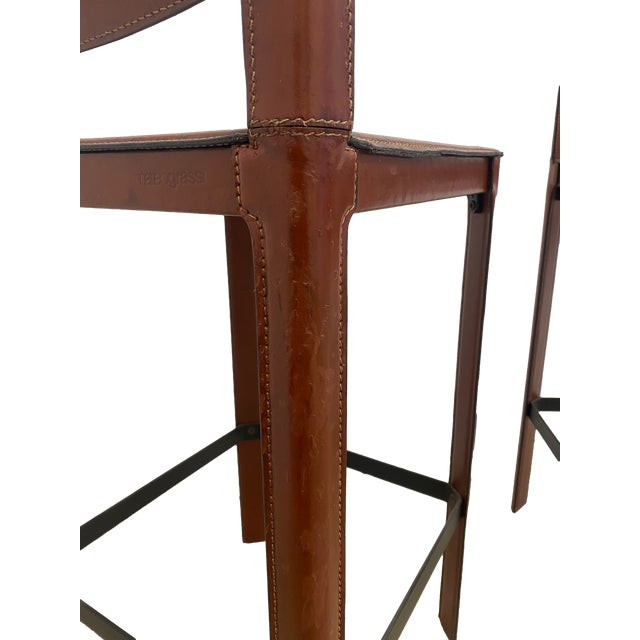 Matteo Grassi Pair of Red Italian Leather Stools- 1980s- Counter Height For Sale - Image 14 of 18