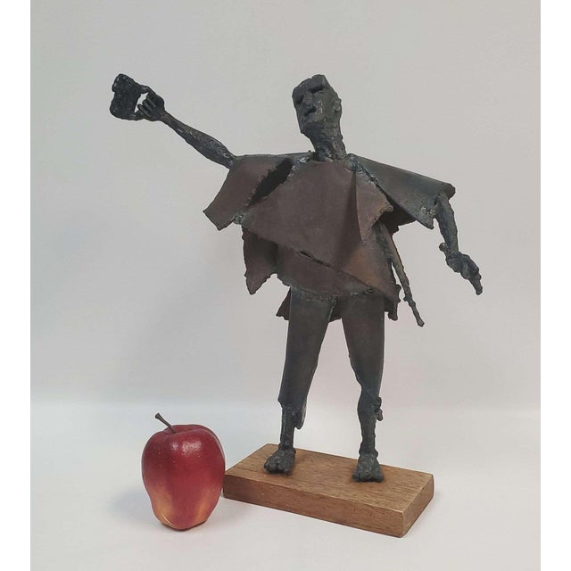 Mid-Century Modern Vintage Brutalist Modernist Welded Steel Figural Sculpture, Signed For Sale - Image 3 of 17