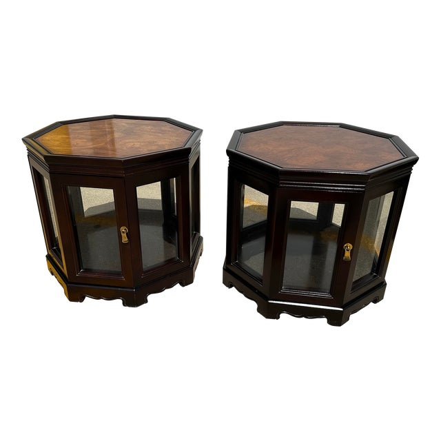 1980s Vintage Gordon’s Furniture Chinoiserie Octagon End Tables Pair For Sale
