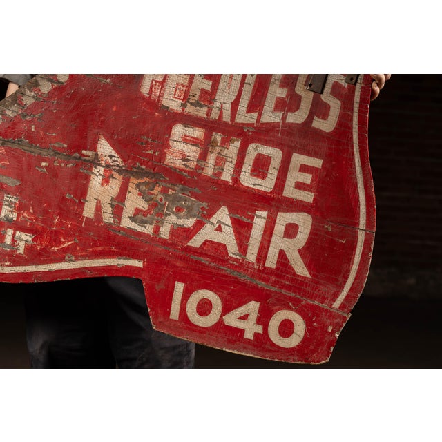 Antique "Peerless Shoe Repair" Double-Sided Painted Wooden Sign For Sale - Image 10 of 10