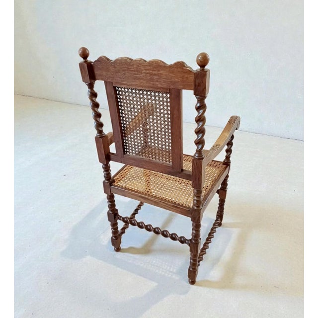 Antique Victorian Walnut Barley Twist Library Armchair with Cane Seat, 1890s For Sale - Image 10 of 12