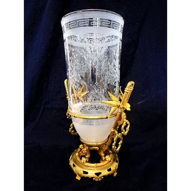 Traditional 19th Century, French Belle Époque Bronze & Etched Glass Japonesque Vase For Sale - Image 3 of 15