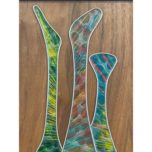 Brown Vintage Mid-Century Modern Abstract Mixed Media Wall Art by Sheldon in Walnut Toned Frame. For Sale - Image 8 of 10