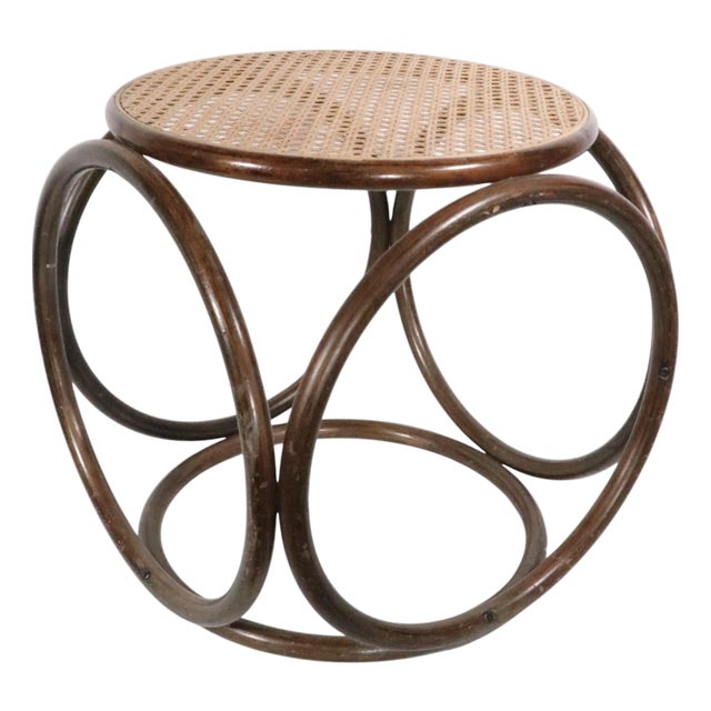 Mid 20th Century Bentwood and Cane Stool Ottoman Att. To Thonet For Sale