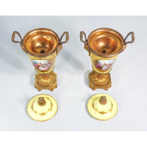 Hand-Painted Vases with Bronzes from Sèvres, 1800s, Set of 2 For Sale - Image 3 of 18