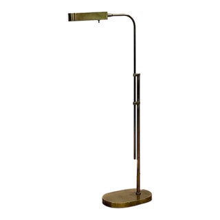 Solid Brass Floor Lamp Adjustable Vintage MCM Hollywood Regency Reading Light For Sale