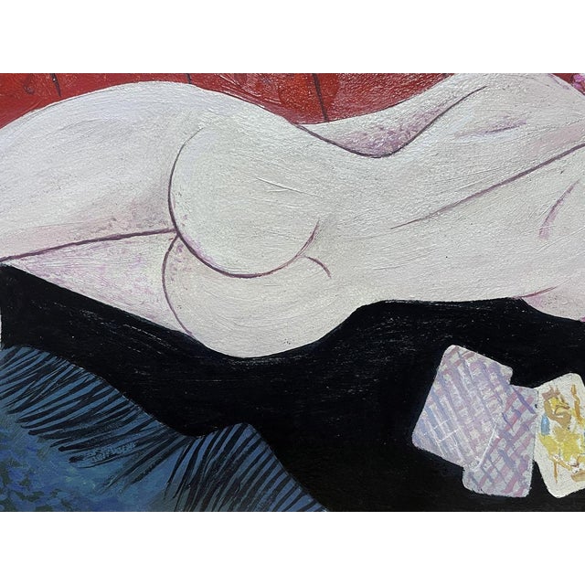 Paper Oil Painting the Lady Plays Cards Victor Konotopsky For Sale - Image 7 of 10
