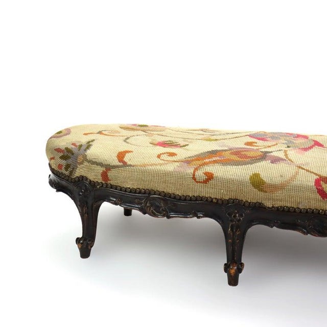 Antique Louis XIV Style Carved Walnut Tapestry Long Footstool C1890 For Sale - Image 6 of 15