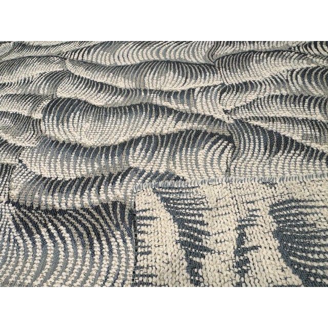Modern Jf Fabrics Wavy Patterned Blue Navy Beige Jacquard Crypton Upholstery Fabric For Sale - Image 3 of 3