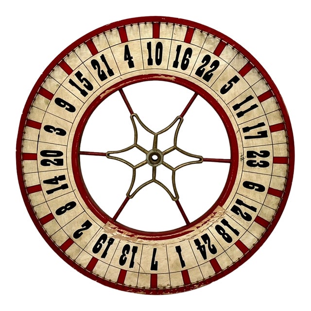 Nice Antique American Hand Painted Wood & Metal Wheel of Fortune Gaming Wheel Circa Early 20th Century For Sale