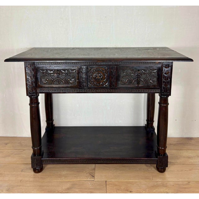Spanish Carved Oak Console Table with Drawers, 1880 For Sale - Image 3 of 11