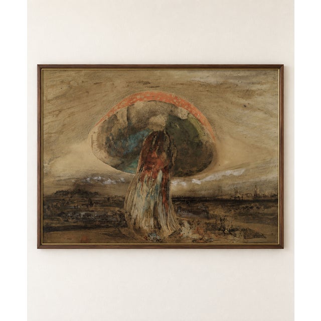 This vintage mushroom art print by Victor Hugo transforms a single mushroom into a monumental, dreamlike landscape....