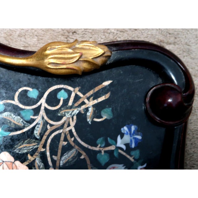 Exquisite Pietra Dura (Pietra Dure) Rendition of Flowers, Birds, Butterflies, Framed With Lovely Shaped Wood Frame With Molded Flowers, by N. Luedtke For Sale In Miami - Image 6 of 15