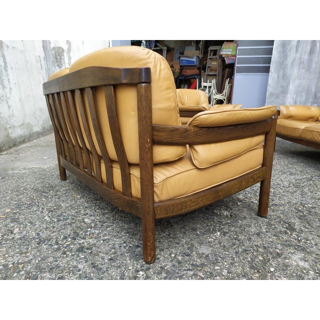 Wood Scandinavian Leather Sofas and Lounge Chair, 1970s, Set of 3 For Sale - Image 7 of 18