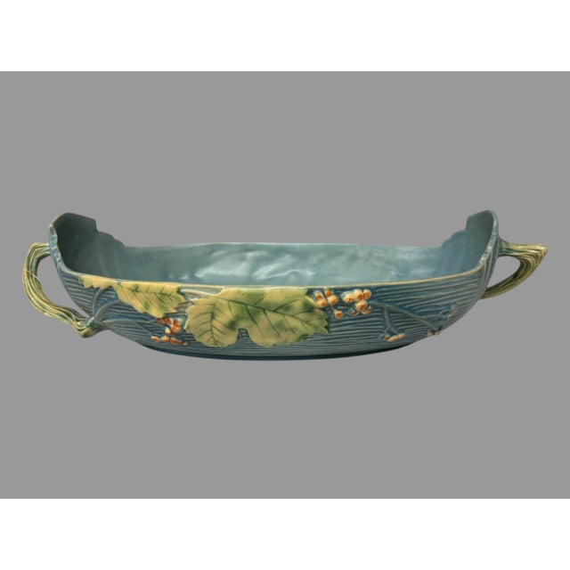 Vintage Roseville Blue Bushberry Handled Console Bowl 417-14 For Sale - Image 9 of 9
