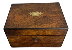 Antique Victorian Burr Walnut Vanity Box, 1860, Set of 12