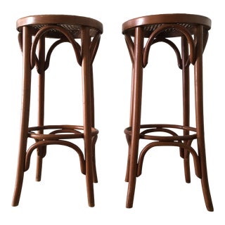 1960s Vintage Cane Seat Bar Stools- a Pair For Sale