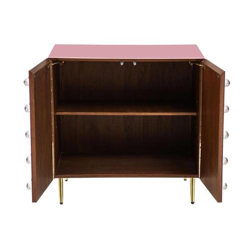 Mid-Century Modern Italian Pink Murano Glass and Brass Two-Door Cabinet with Bubble Details by Justfurnituress For Sale - Image 3 of 5