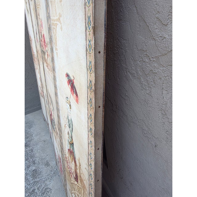 Textile Vintage Four Panel French Chinoiserie Fabric Screen For Sale - Image 7 of 15