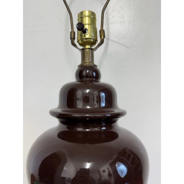 Pair Vintage Brown Ceramic Ginger Jar Table Lamps Hollywood Regency MCM Style For Sale - Image 11 of 16