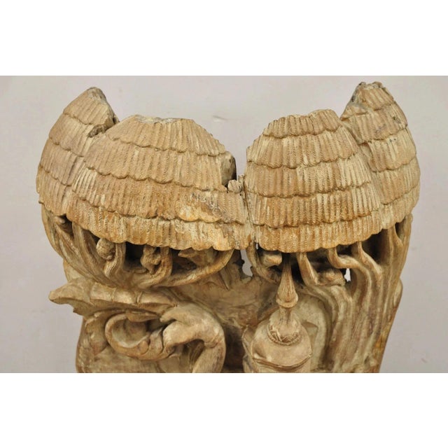 Mid 20th Century Vintage Burmese Carved Wood Oriental Large Figural Statue Sculpture on Base For Sale - Image 5 of 12