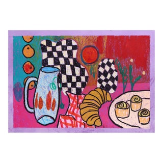 Still Life 10 - Original Bold Abstract Still Life Painting on Paper by Valerie Etitinwo For Sale