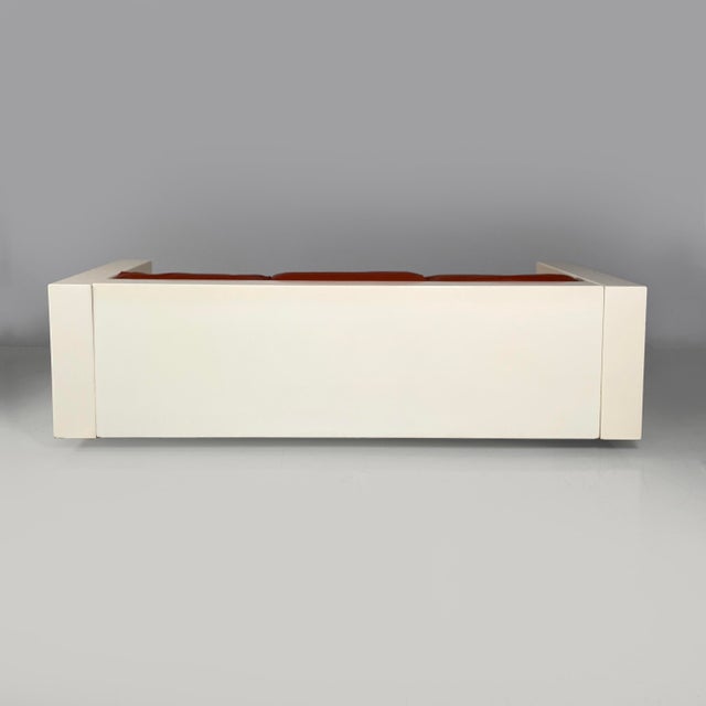 1980s Italian Modern White Wood and Brown Leather Sofa by Massimo and Lella Vignelli for Poltronova, 1980s For Sale - Image 5 of 18