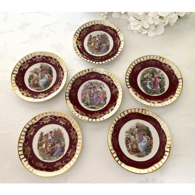 1940's Mythological Scene Plates, Cico Bavaria Germany, Ruby & Gold, Set of 6 For Sale - Image 9 of 17